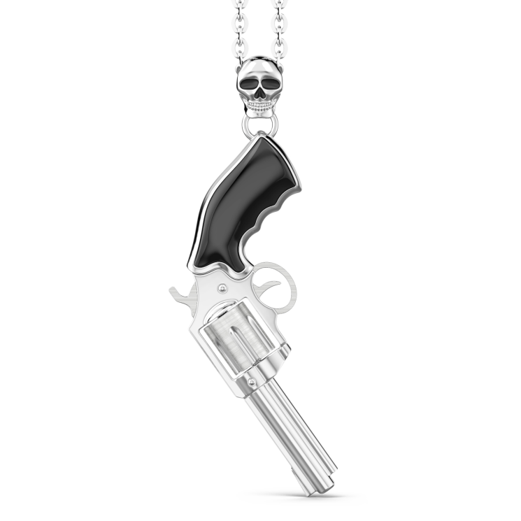 Zancan silver necklace with revolver pendant.