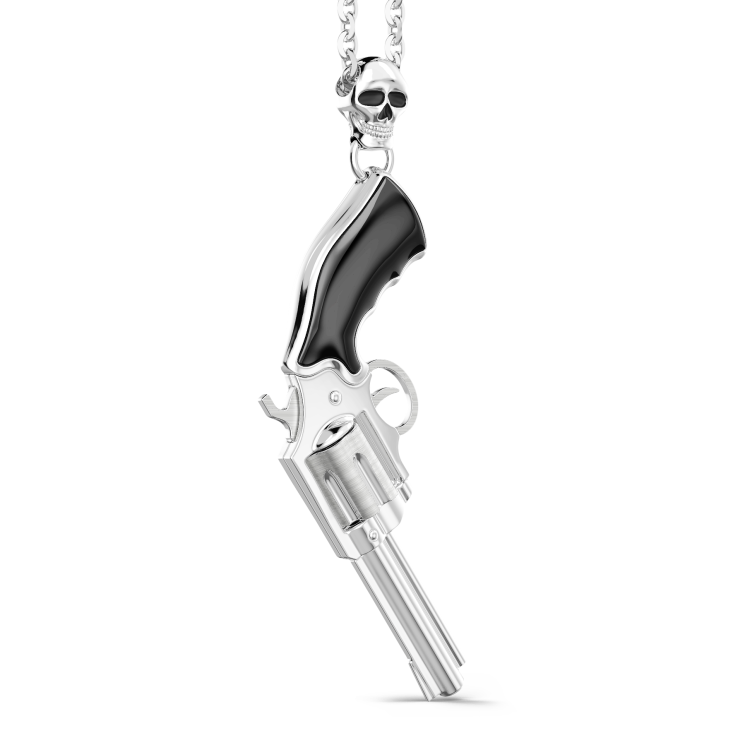 Zancan silver necklace with revolver pendant.