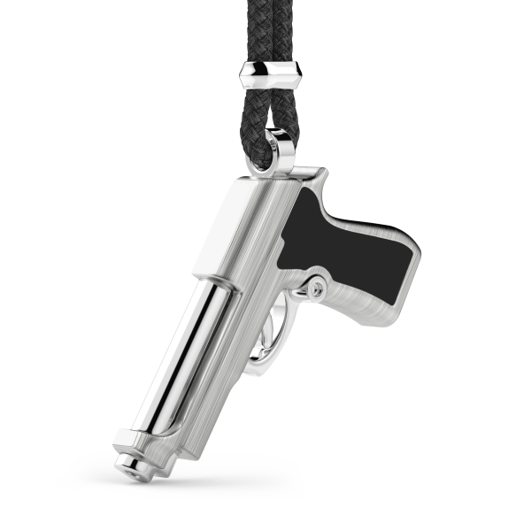 Zancan-Kette aus Kevlar mit Pistole aus Silber.
