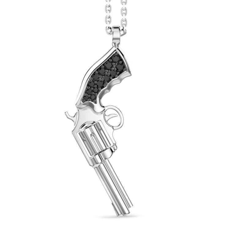 Collana Zancan in argento con pendente a pistola in argento e pietre nere.