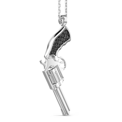 Zancan-Kette aus Silber mit Pistolenanhänger aus Silber und schwarzen Edelsteinen.