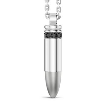 Zancan silver bullet necklace with black stones.
