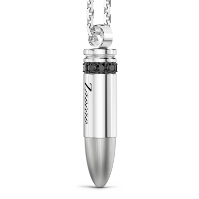 Collar Zancan de plata con balas y piedras negras.
