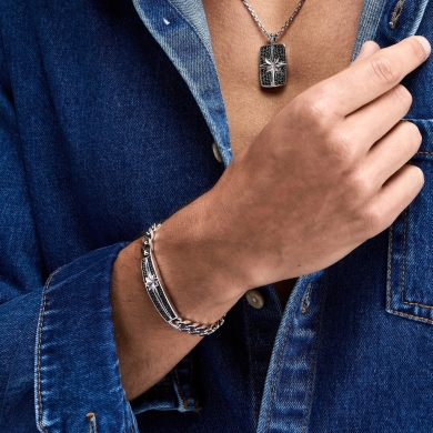 Bracciale grumetta Zancan in argento con pietre nere.