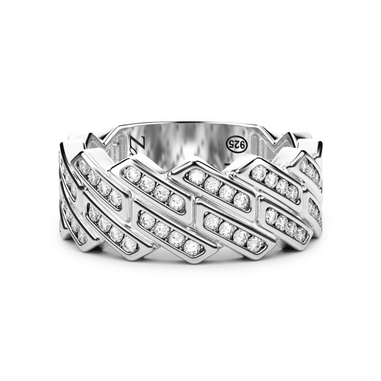 Anillo de banda Zancan de plata con piedras negras.