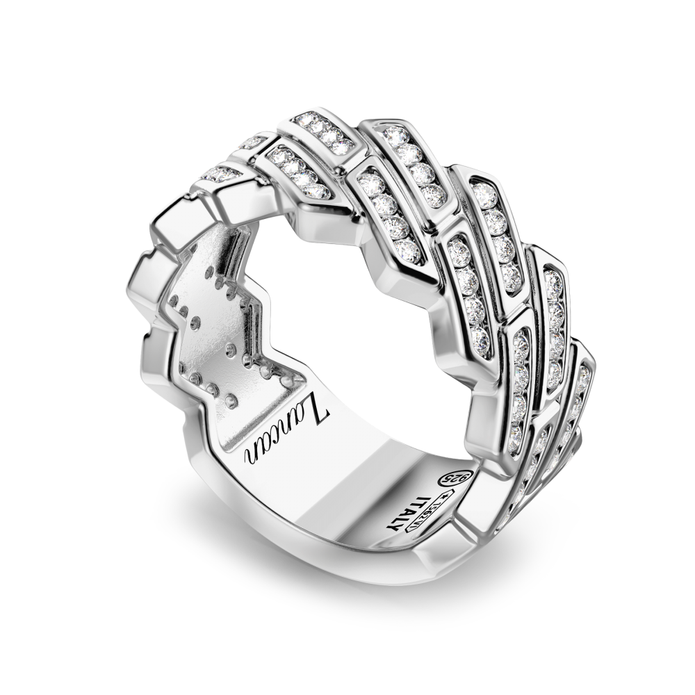 Zancan silver band ring with black stones.
