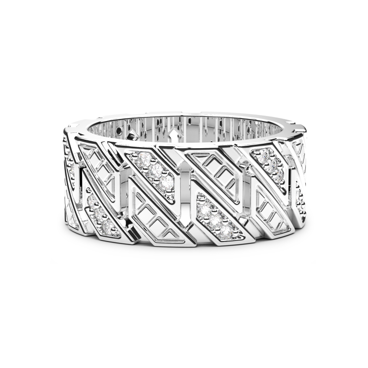 Bague à bande Zancan en argent avec pierres.