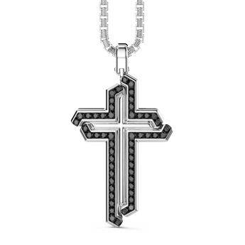 Zancan zilveren ketting met kruis hanger en stenen.