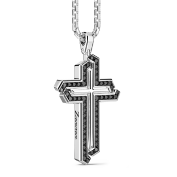 Zancan zilveren ketting met kruis hanger en stenen. 2