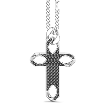 Zancan zilveren ketting met kruis hanger en stenen.