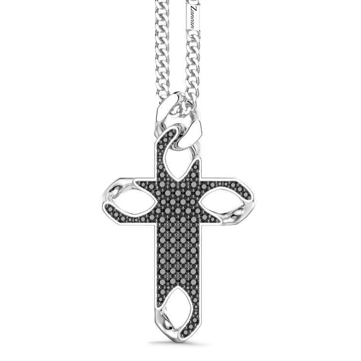 Collier Zancan en argent avec pendentif croix et pierres.