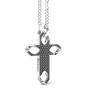 Zancan zilveren ketting met kruis hanger en stenen. 2
