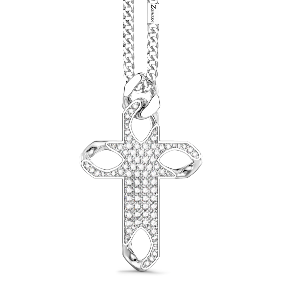 Collier Zancan en argent avec pendentif croix et pierres.