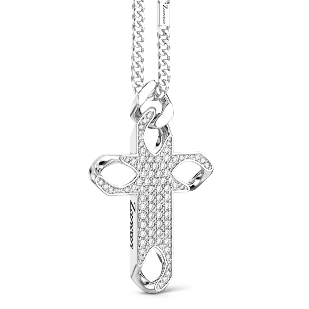 Collier Zancan en argent avec pendentif croix et pierres.