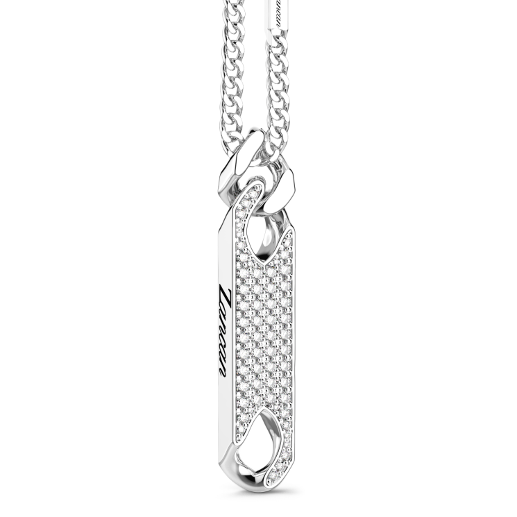 Zancan zilveren ketting met plaquette hanger en stenen.