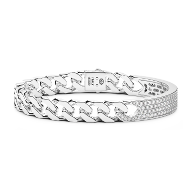 Pulsera Zancan con esclava rígida y grumette suave en plata con piedras.
