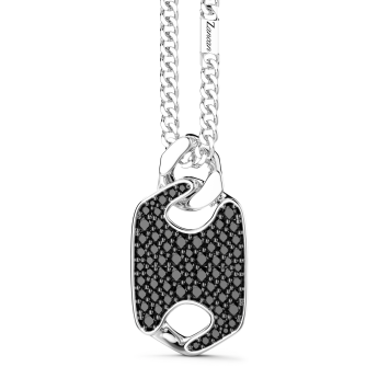 Zancan zilveren ketting met plaquette hanger en stenen.