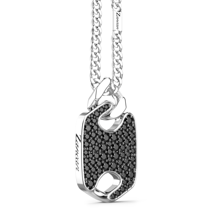 Collar de plata de Zancan con colgante de placa y piedras.
