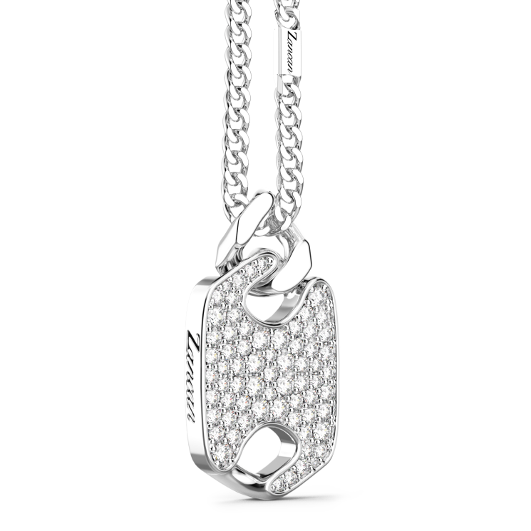 Collier Zancan en argent avec pendentif plaque et pierres.