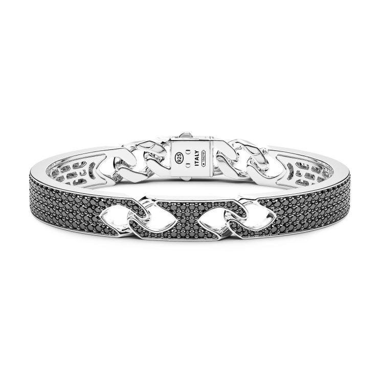 Bracciale Zancan a schiava rigida e grumette morbida in argento con pietre.