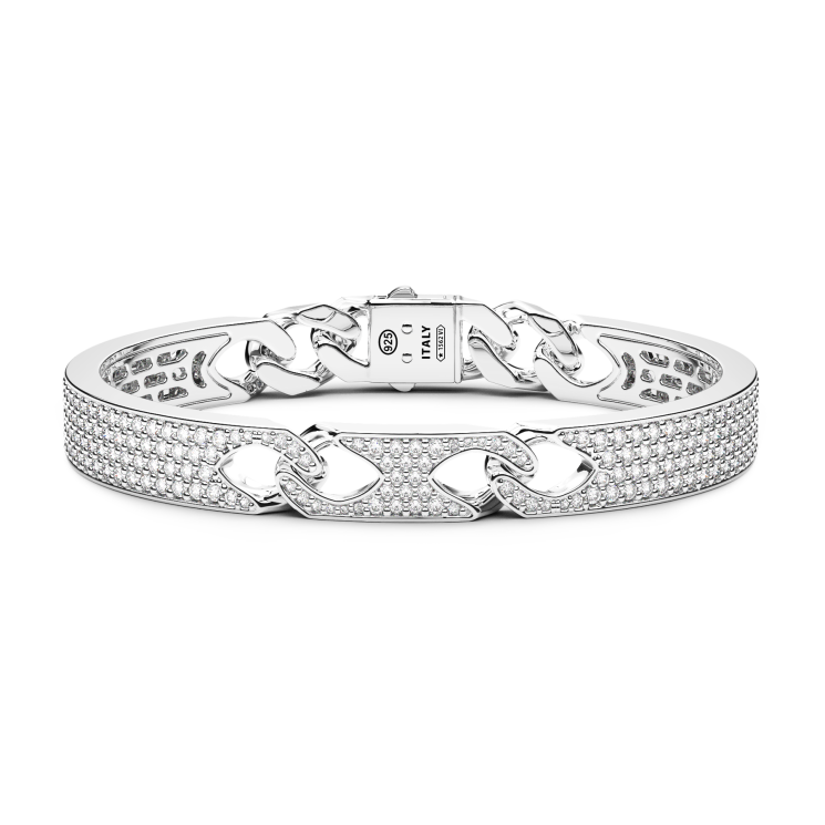 Pulsera Zancan con esclava rígida y grumette suave en plata con piedras.