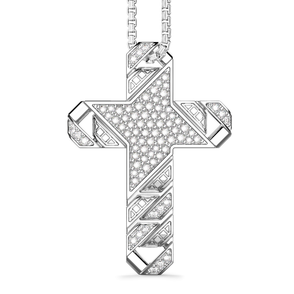 Zancan zilveren ketting met kruis hanger en stenen.