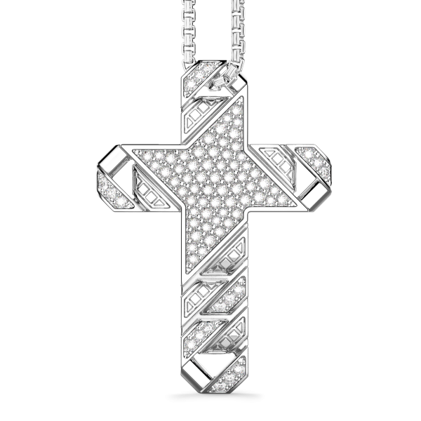 Zancan zilveren ketting met kruis hanger en stenen.