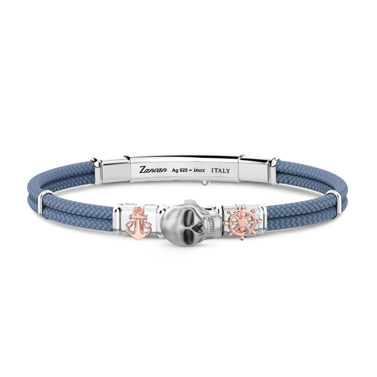 Bracciale Zancan in kevlar con teschio ed elementi nautici.