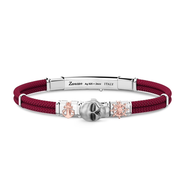 Bracciale Zancan in kevlar con teschio ed elementi nautici.