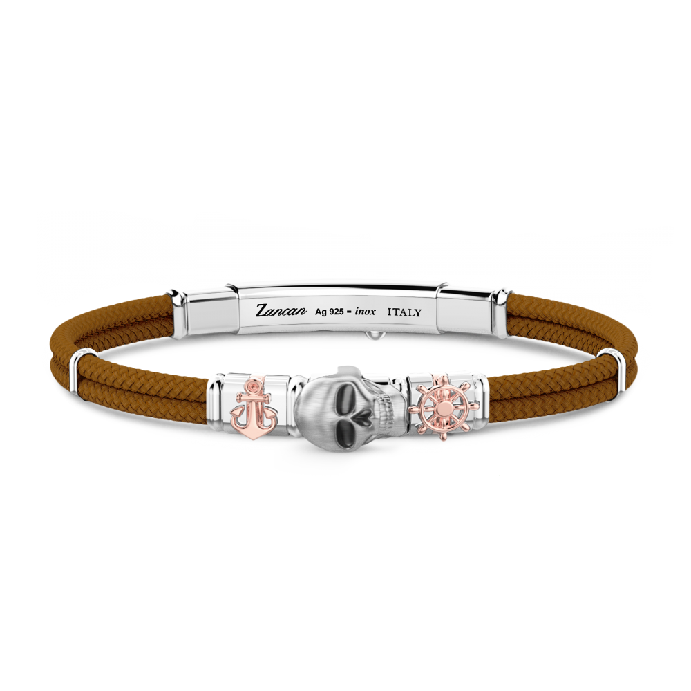 Bracciale Zancan in kevlar con teschio ed elementi nautici.