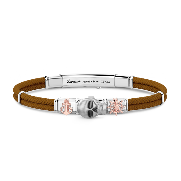 Bracciale Zancan in kevlar con teschio ed elementi nautici.