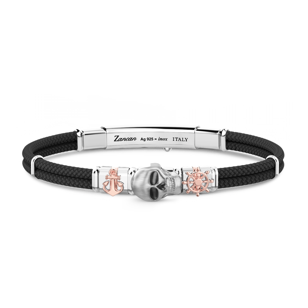 Bracciale Zancan in kevlar con teschio ed elementi nautici.
