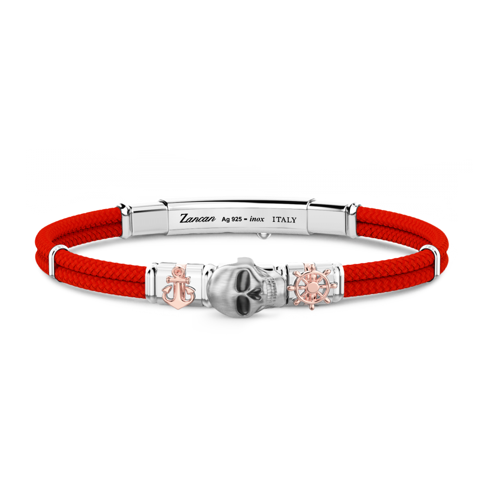 Bracciale Zancan in kevlar con teschio ed elementi nautici.