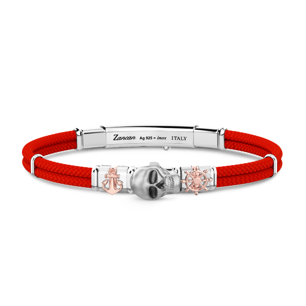 Bracciale Zancan in kevlar con teschio ed elementi nautici.