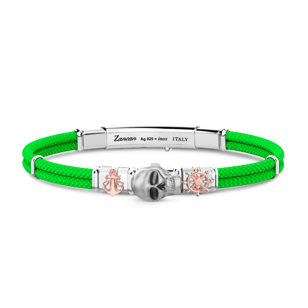Bracciale Zancan in kevlar con teschio ed elementi nautici.