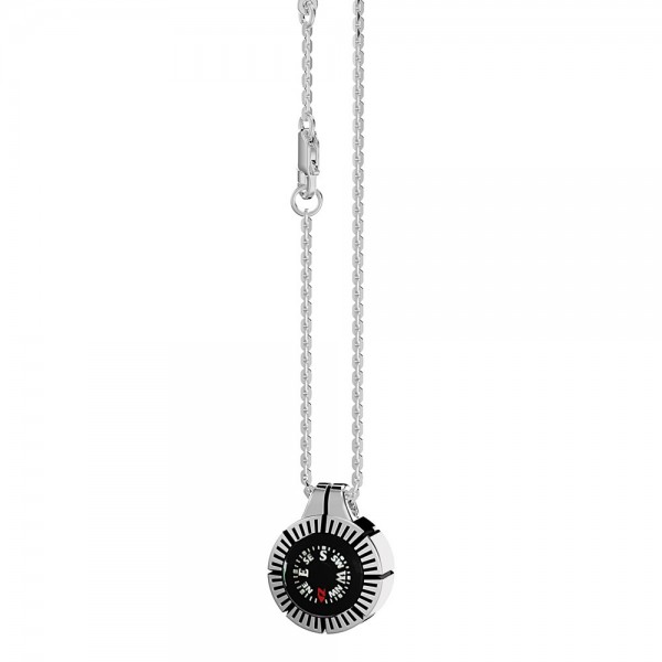 Collana Zancan con bussola nera in argento.