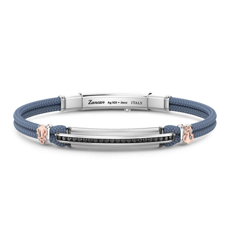 Bracciale Zancan in kevlar con targa e pietre nere.
