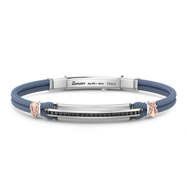 Bracciale Zancan in kevlar con targa e pietre nere.