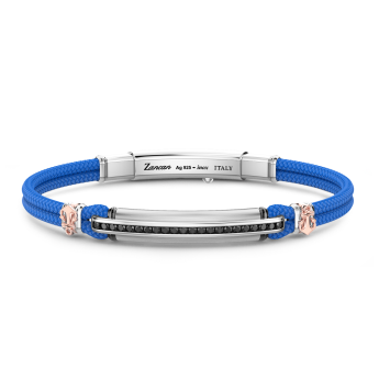 Bracciale Zancan in kevlar con targa e pietre nere.