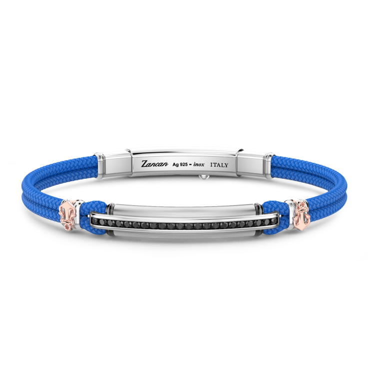 Bracciale Zancan in kevlar con targa e pietre nere.