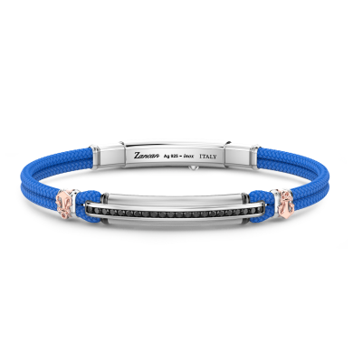Zancan armband in Kevlar met plaquette en zwarte stenen.