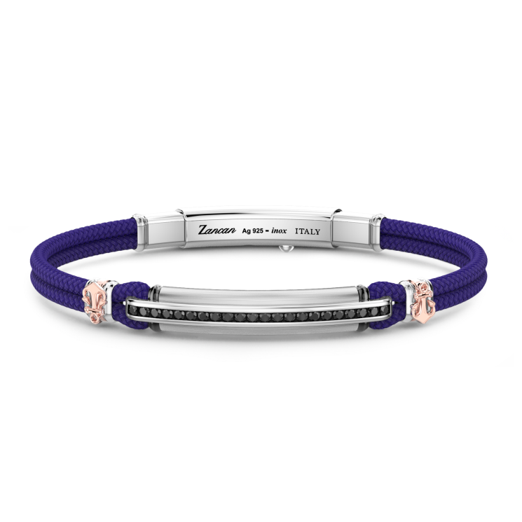 Bracelet Zancan en kevlar avec plaque et pierres noires.