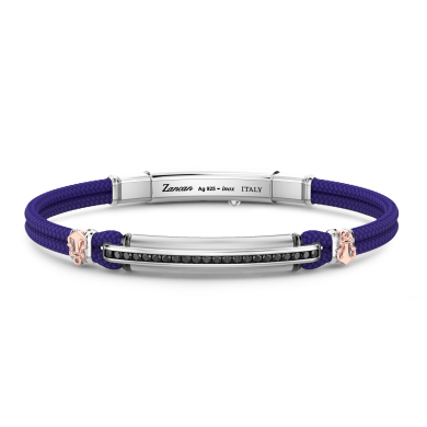 Bracelet Zancan en kevlar avec plaque et pierres noires.