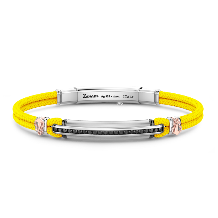 Bracciale Zancan in kevlar con targa e pietre nere.