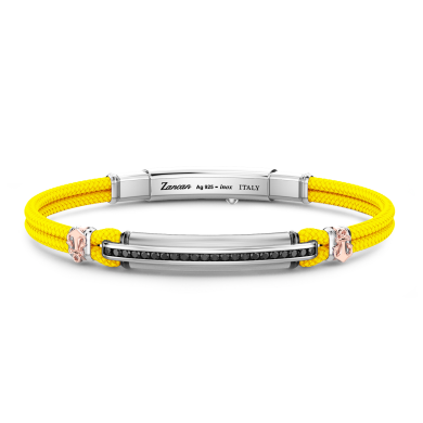 Bracciale Zancan in kevlar con targa e pietre nere.