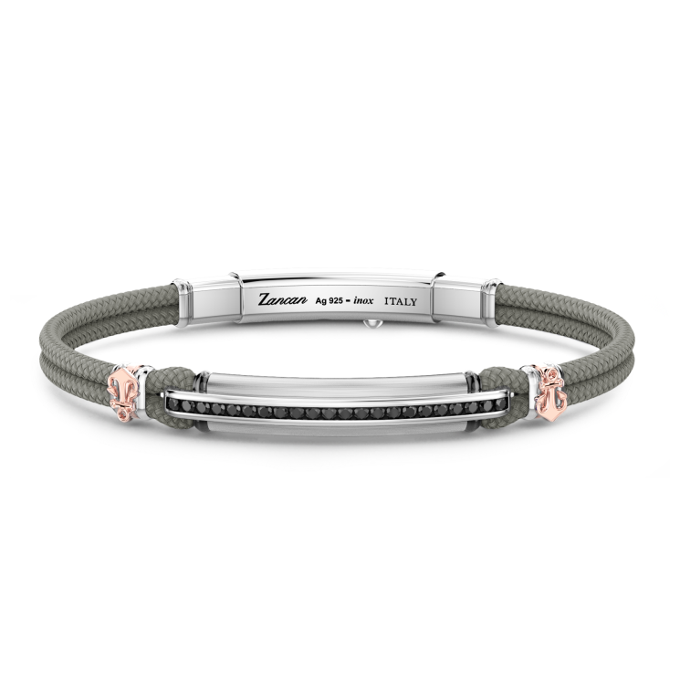 Zancan bracelet in Kevlar with tag and black stones.