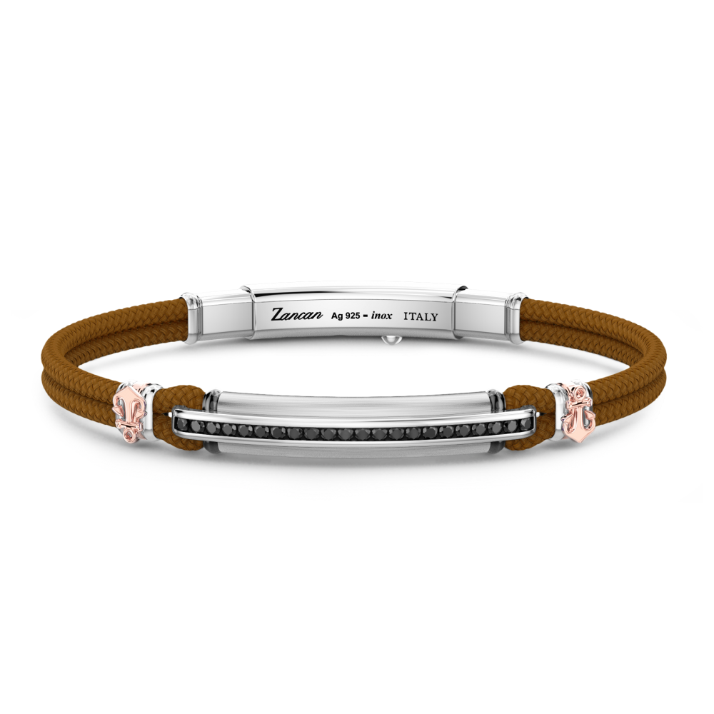 Bracciale Zancan in kevlar con targa e pietre nere.