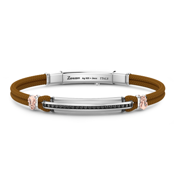 Bracciale Zancan in kevlar con targa e pietre nere.