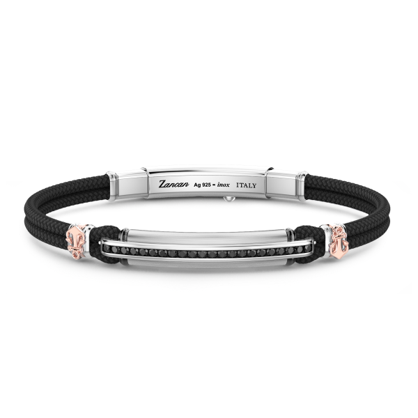 Zancan bracelet in Kevlar with tag and black stones.