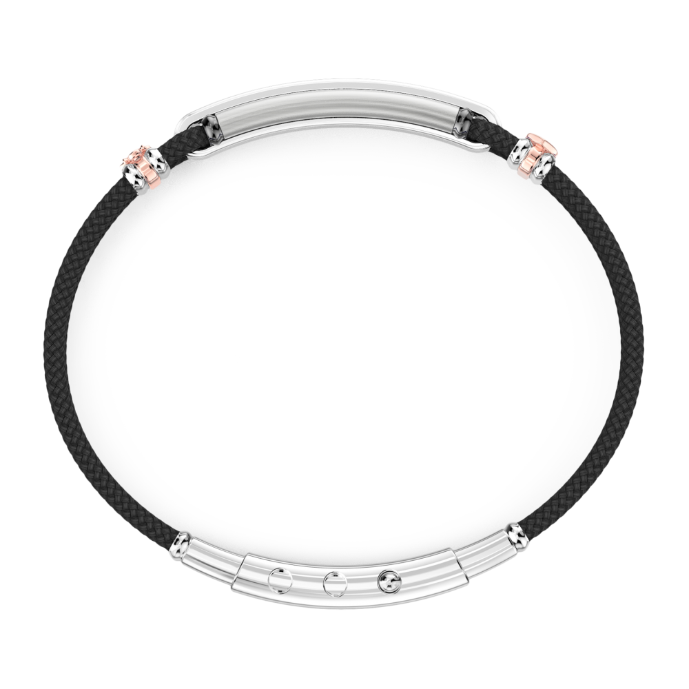 Bracciale Zancan in kevlar con targa e pietre nere.